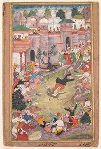 Spillet med ulveløping i Tabriz, fra en Akbar-nama (Akbars bok) av Banavari 1