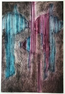 Kråketeppe, ca. 1980–90 (monotypi) av Barbara Cleary