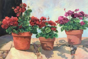 Geranium serie 1, ca. 1990–2005 (olje på lerret) av Barbara Cleary