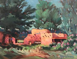 Las Palomas Spring in Taos, ca. 1980-95 (olje på lerret) av Barbara Cleary
