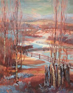 Rancho De Taos New Mexico, ca. 1980-2000 (olje på lerret) av Barbara Cleary