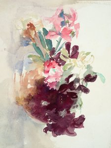 Rosa og lilla blomster (akvarell på papir)