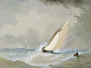 Miranda arbeider inn fra Weilingen Light Ship in a Heavy Wind - Oostende 1880