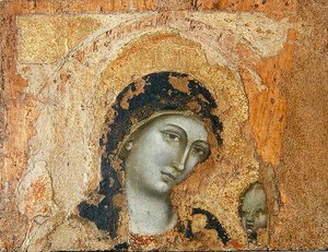Madonna og barn (tempera og bladgull på panel)