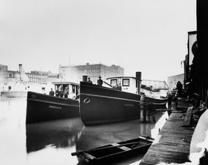 Chicago og Illinois brannbåter, Chicago, Illinois, USA, ca. 1905 (s/hvitt-bilde) av Barnes and Crosby