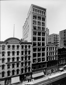 Clifton House, Thomas Church-bygningen og J. P. Atwater-bygningen, Chicago, Illinois, USA, ca. 1900 (s/hvitt-bilde) av Barnes and Crosby