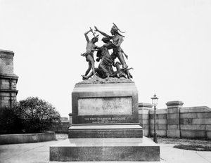 Fort Dearborn Massacre Monument ved Calumet Street og 18th Avenue, Chicago, Illinois, USA, ca. 1900 (s/hvitt-bilde) av Barnes and Crosby