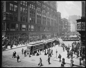 Utsikt over The Fair Store på State Street, Chicago, Illinois, USA, ca. 1905 (s/hvitt-bilde) av Barnes and Crosby
