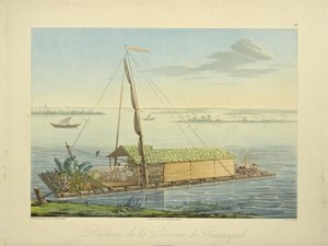 Flåte på elven Guayaquil, tegnet av Marchais, gravert av Bouquet, illustrasjon fra "Views of the Cordilleras and Monuments of the Native Peoples of America" ​​av Alexander von Humboldt og Aime Bonpland, 1813 av Baron Friedrich Alexander von Humboldt