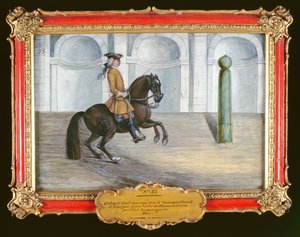 nr. 33 En spansk hest fra den spanske rideskolen som utfører en dressurbevegelse (wc på papir) av Baron Reis Eisenberg