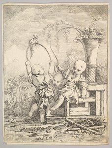 Kinesiske barn leker med en papegøye, 1760-70. av Baron de Thiers Louis Antoine Crozat