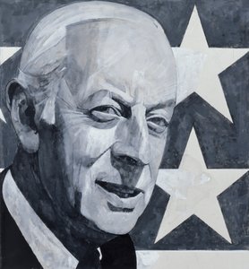 Portrett av Alistair Cooke, illustrasjon for The Listener, 1970-tallet (gouache om bord)