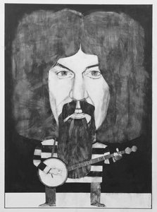 Portrett av Billy Connolly, illustrasjon for The Listener, 1970-tallet (gouache om bord)