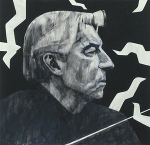 Portrett av Herbert von Karajan, illustrasjon for The Sunday Times, 1970-tallet (gouache om bord)
