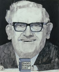 Portrett av Ronnie Barker, illustrasjon for The Listener, 1970-tallet (gouache om bord)