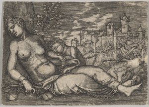 Der Welt Lauf Sleeping Justice kopi, tidlig på 1500-tallet. av Barthel Beham