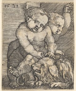 To gutter som leker med en hund, midten av 1500-tallet. av Barthel Beham