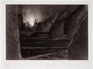 Utsikt tatt i gruvene i Wieliczka, Polen, 20. mars 1840, gravert av Sabatier (tonet litho) av Barthelemy after Lauvergne