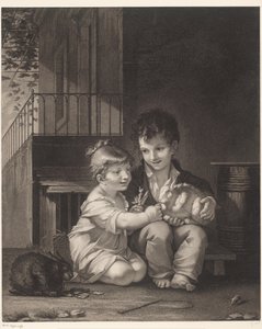 To barn med kaniner Mange mon petit, mange av Barthélémy Joseph Fulcran Roger