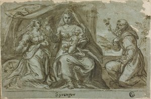 Madonna og barn med de hellige Catherine og Dominic av Bartholomaeus Spranger