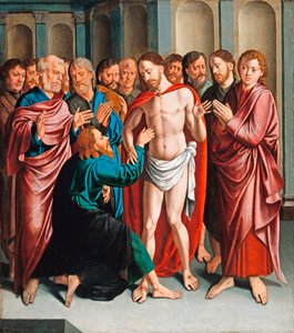 ""The Incredulity of St. Thomas"" Maleri av Bartholomaeus (Barthel) Bruyn sier førstnevnte (1493-1555), - Olje på tre Dim 62x56 cm Staatliche Museen, Berlin