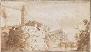 En utsikt over Bracciano med kirken S. Maria Assunta av Bartholomeus Breenberg