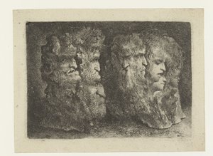 Ulike hoder av menn, dyr og mascarons av Bartholomeus Breenbergh