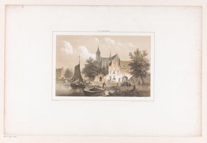 Bybilde med elv og kirke