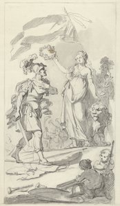 Den modige bataviske kronet av den nederlandske jomfruen, 1799 Design for monumentet på den nasjonale festivalen som feirer freden 17. desember 1799 (serietittel) av Bartholomeus Ziesenis