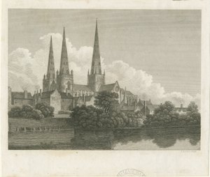 Lichfield Cathedral - South West View: gravering, nd [?1796] av Bartholomew Howlett