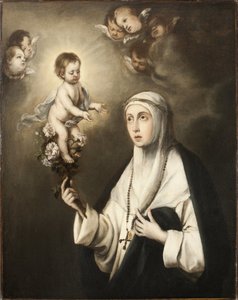 Rose de Lima (Isabel Flores de Oliva) (1586-1617) - Saint Rose of Lima, av Murillo, Bartolome Esteban, Kopi etter . Olje på lerret. Mål: 93x76 cm. Nationalmuseum Stockholm av Bartolomé Esteban Murillo