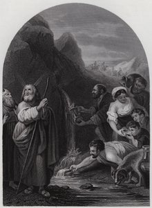 Moses slår klippen (gravering)
