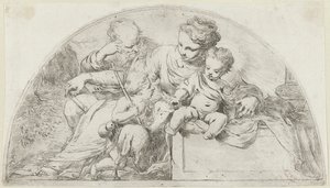 Hellig familie med den unge døperen Johannes av Bartolomeo Biscaino