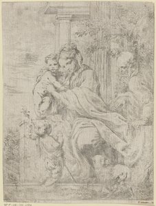 Hellig familie med den unge døperen Johannes av Bartolomeo Biscaino