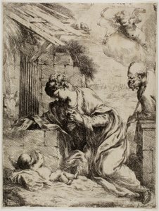 Jomfruen som tilber Jesusbarnet av Bartolomeo Biscaino