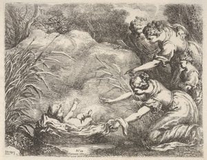 Funnet av Moses som ble reddet fra Nilen av tjenestepikene til Faraos daug..., 1650-57.