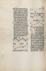 Missale: Fol. 121v: inneholder musikk for Hely Hely Lama etc. innenfor St. Mattion Passion, 1469. av Bartolomeo Caporali