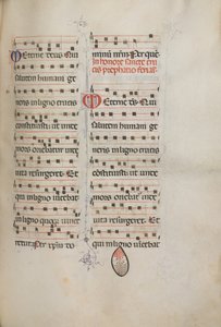 Missale: Fol. 182: Musikk til forskjellige vanlige bønner, 1469. av Bartolomeo Caporali