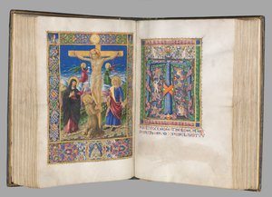 Missale: Fol. 185v: Korsfestelse med kantlinjer helside, 1469.
