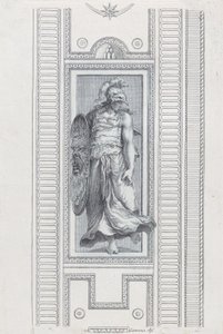 Plate 15: mytologisk skikkelse som bærer hjelm og holder et skjold, 1756