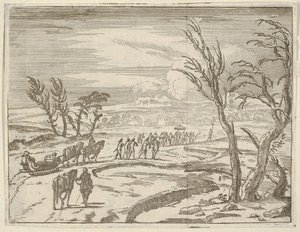 Francesco I d'Este, til tross for sitt ubehag, viser sin fromhet mens han reiser i snøen..., 1659.
