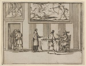 Francesco I d'Este instruerer at almisser skal gis til de fattige, fra L'Idea di un Princip..., 1659. av Bartolomeo Fenice