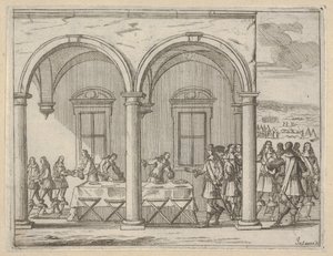 Francesco I d'Este opprettholder seg selv mens han var på sin krigskampanje, fra L'Idea di un Principe ..., 1659 av Bartolomeo Fenice