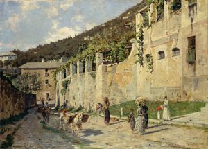Landevei med folk og esler av Bartolomeo Giuliano