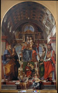 Madonna og barn med Saint Andrew, Monica, Ursula og Sigismund av Bartolomeo Montagna