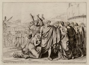Atilius Regulus forbereder seg på å forlate Roma for å vende tilbake til fangenskap i Kartago (etsing)
