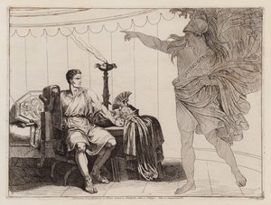Brutus#39; visjon av Julius Cæsars spøkelse før slaget ved Filippi, 42 f.Kr. (etsning)