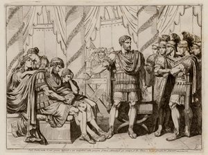 Lucius Aemilius Paullus Macedonicus peker på den beseirede kong Perseus av Makedonien