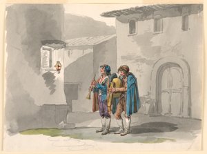 "Pifferari," Two Pipers fra Abruzzi i Roma av Bartolomeo Pinelli
