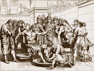 Den romerske filosofen Seneque (Lucius Annaeus Seneca, 4 f.Kr.-65 e.Kr. JC), anklaget for å ha deltatt i en konspirasjon mot keiser Neron, ble beordret til å begå selvmord - gravering av Bartolomeo Pinelli - Death of Seneca, gravering av Bartolomeo Pinelli